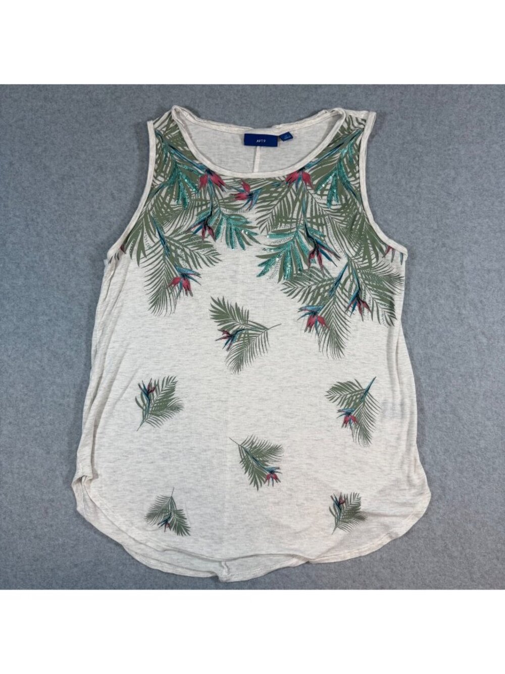 Apt. 9 Women's Medium Tropical Floral Sequin Sleeveless Tank Top Blouse